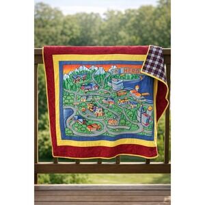 Hero City 42x60 Kids Quilted Throw Blanket Road Map Play Mat Plaid Reverse